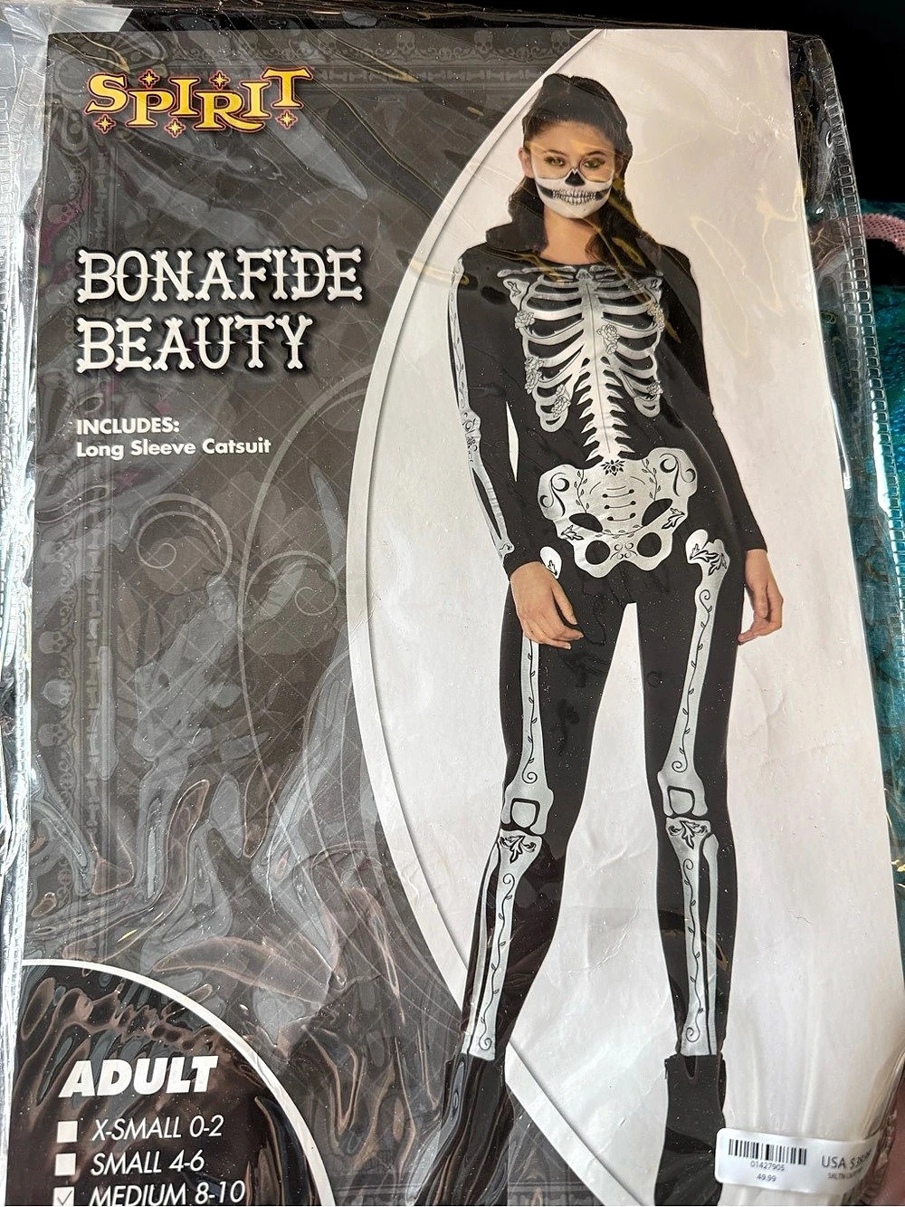 Spirit Halloween Bonafide Beauty Skeleton Costume Black & White Medium